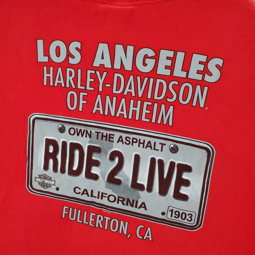 Harley Davidson Men Shirt XL‎ Red Los Angeles Anaheim Fullerton Ca 2014 Tee